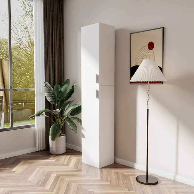 Slim Tall Freestanding Storage Cabinet with Fixed Shelves Black White
