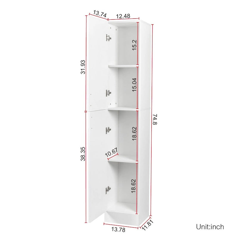 Slim Tall Freestanding Storage Cabinet with Fixed Shelves Black White