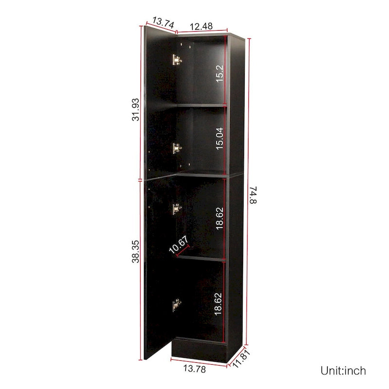 Slim Tall Freestanding Storage Cabinet with Fixed Shelves Black White