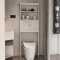 White Wood Freestanding Over Toilet Storage Cabinet with Open Shelves