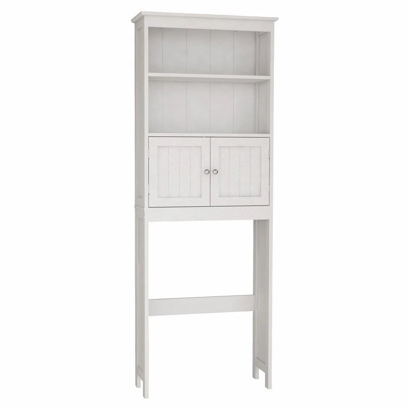 White Wood Freestanding Over Toilet Storage Cabinet with Open Shelves