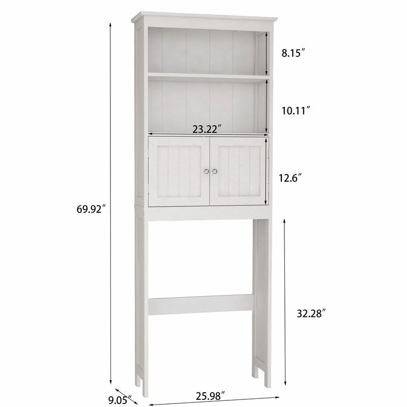 White Wood Freestanding Over Toilet Storage Cabinet with Open Shelves