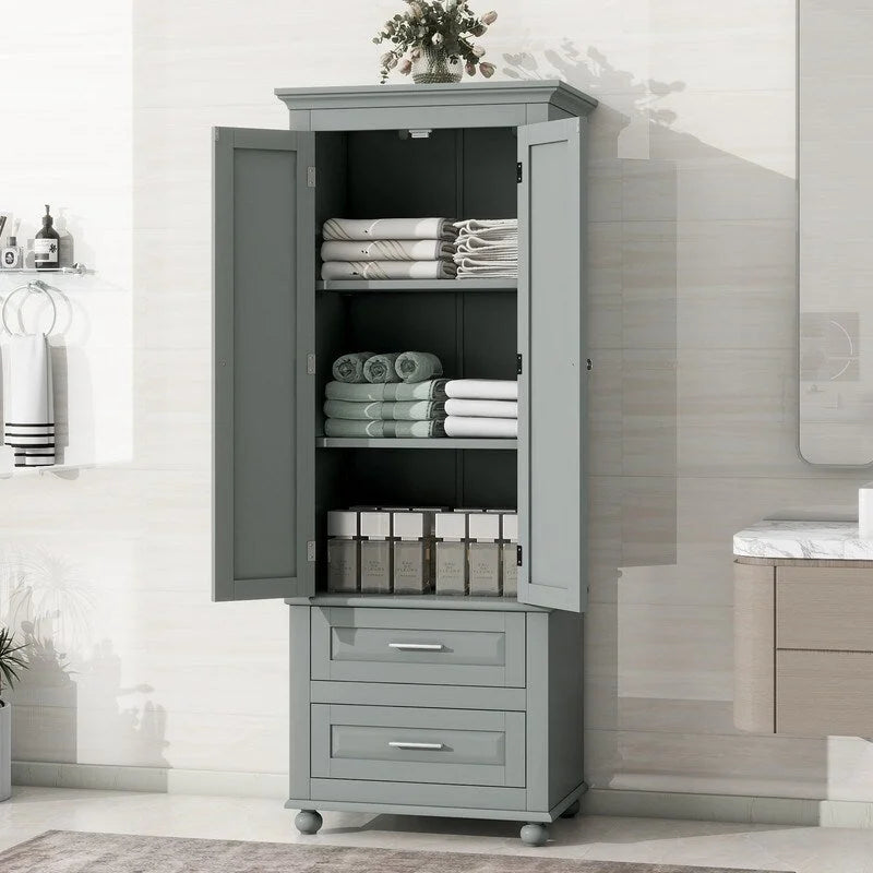 Grande armoire de rangement autoportante avec tiroirs et étagère réglable Blanc Gris