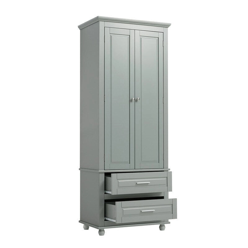 Tall Freestanding Storage Cabinet with Drawers and Adjustable Shelf White Grey