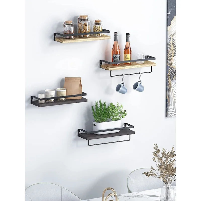 Dark Brown Wall-Mounted Floating Shelf with Removable Towel Rail Dark Finish