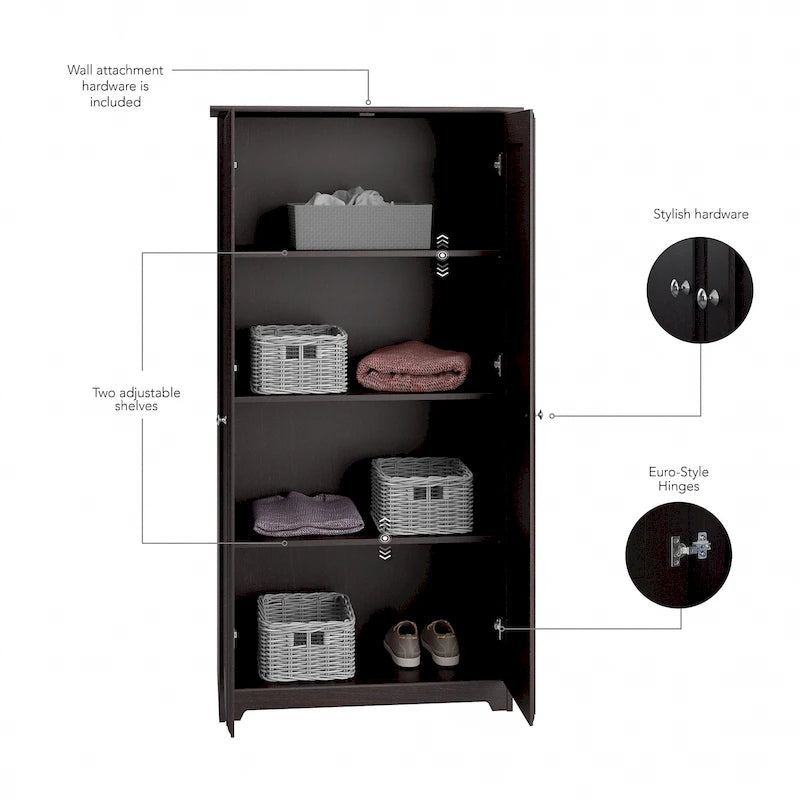 Meuble de rangement haut Cabot Espresso Oak avec portes – 31,38 long. x 16,30 larg. x 61,14 haut.