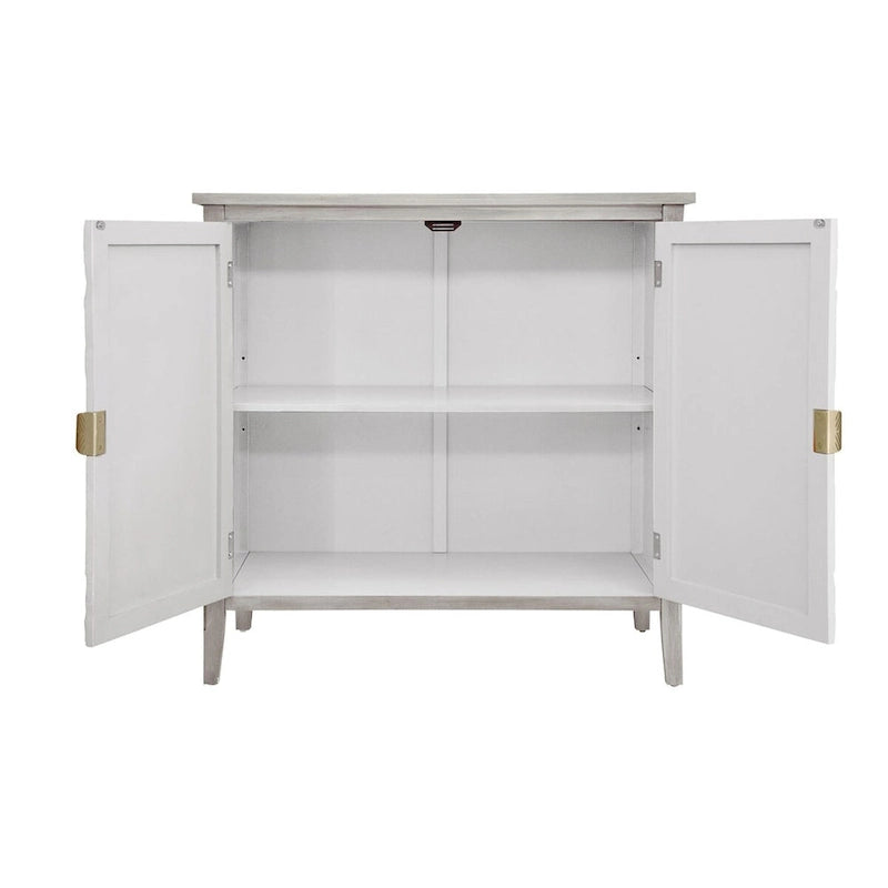 Light Grey Carved Floral 2-Door Storage Cabinet with Adjustable Shelves