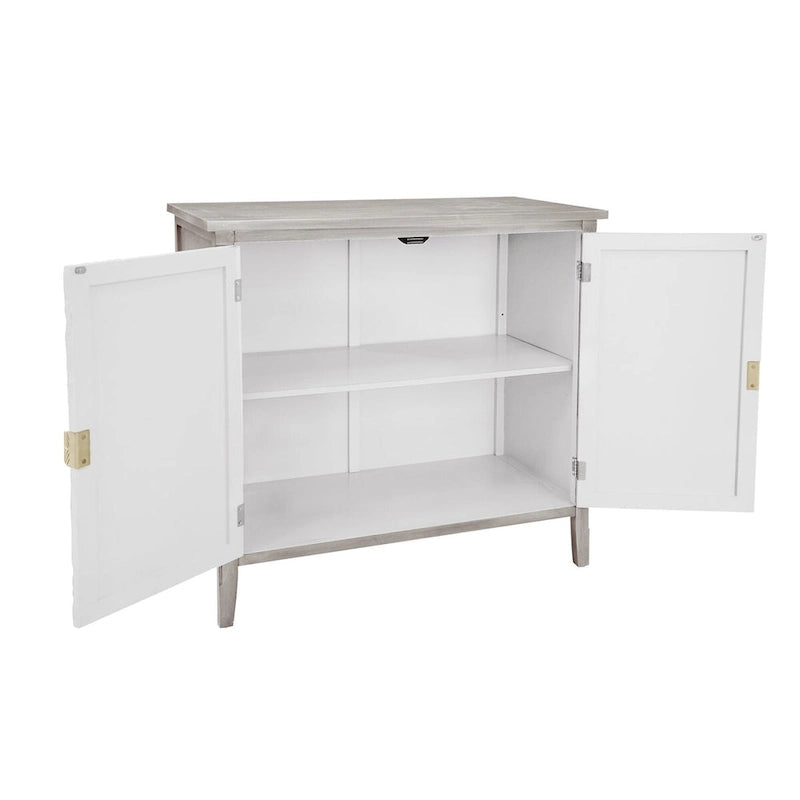 Light Grey Carved Floral 2-Door Storage Cabinet with Adjustable Shelves