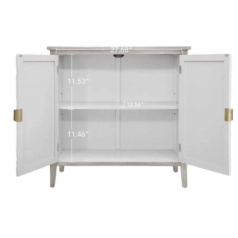 Light Grey Carved Floral 2-Door Storage Cabinet with Adjustable Shelves
