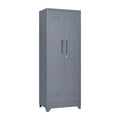 Tall Metal Storage Cabinet with Locking Double Doors and Ventilation Grey