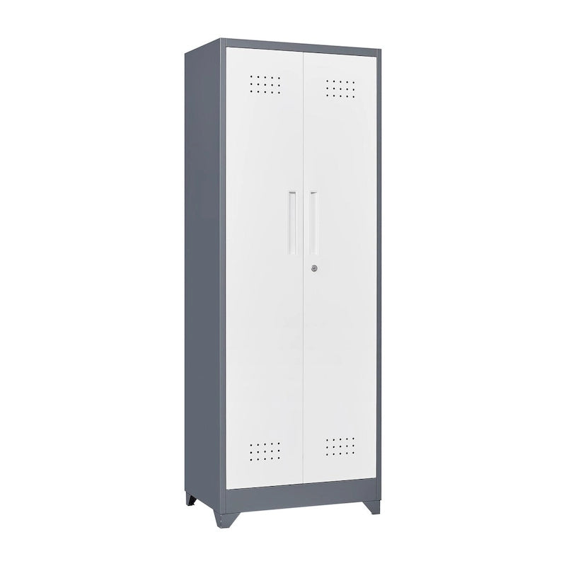 Armoire de rangement haute en métal avec doubles portes verrouillables et ventilation grise