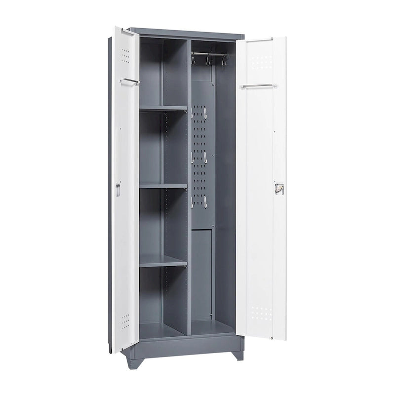 Tall Metal Storage Cabinet with Locking Double Doors and Ventilation Grey