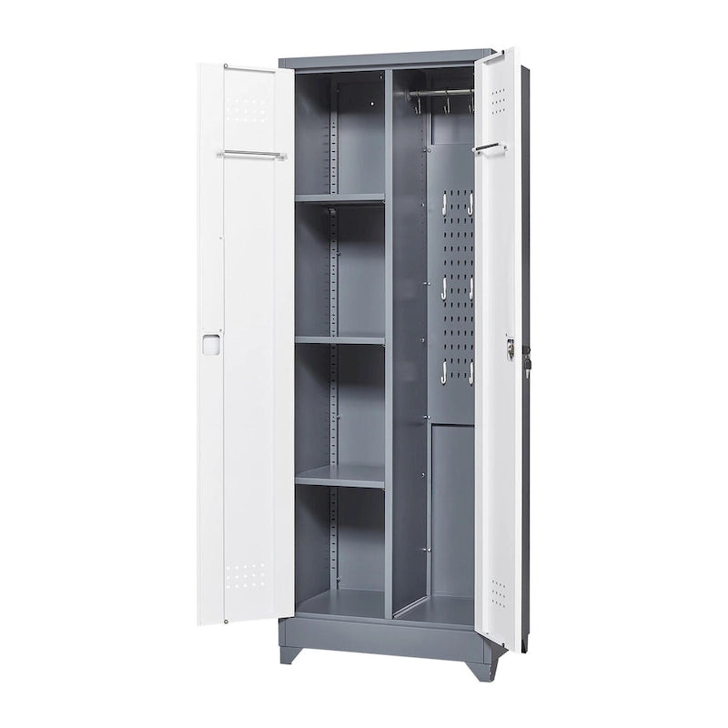 Tall Metal Storage Cabinet with Locking Double Doors and Ventilation Grey