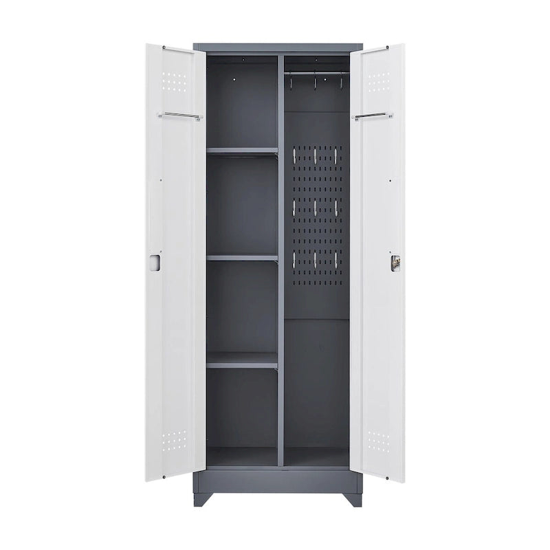 Tall Metal Storage Cabinet with Locking Double Doors and Ventilation Grey