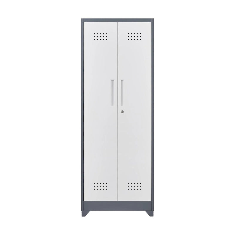 Tall Metal Storage Cabinet with Locking Double Doors and Ventilation Grey