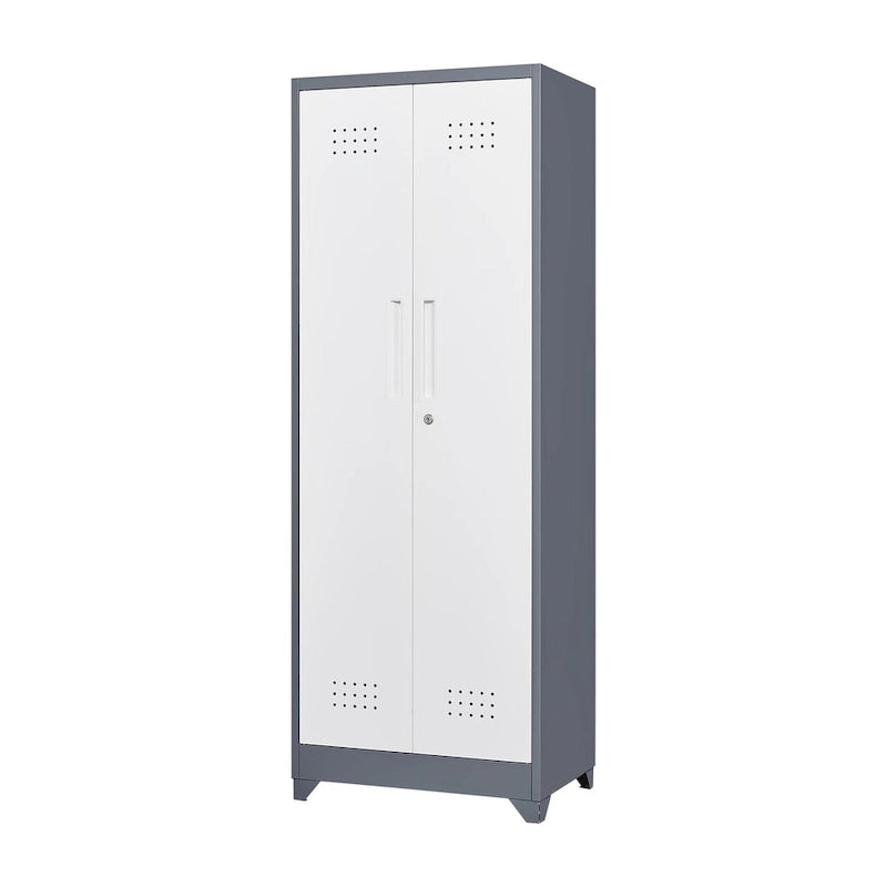 Tall Metal Storage Cabinet with Locking Double Doors and Ventilation Grey