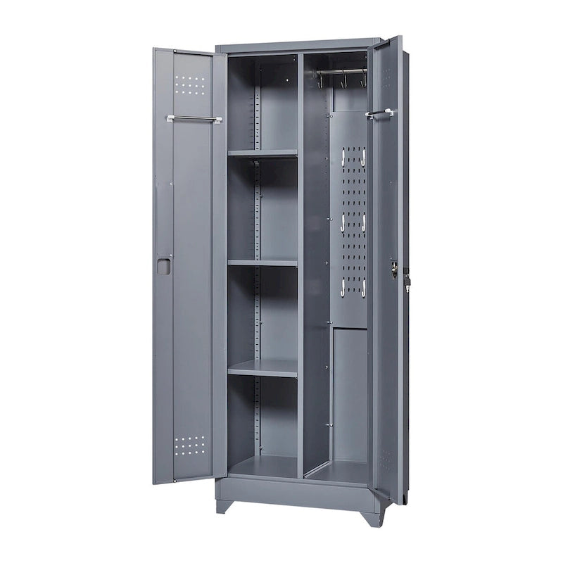 Tall Metal Storage Cabinet with Locking Double Doors and Ventilation Grey
