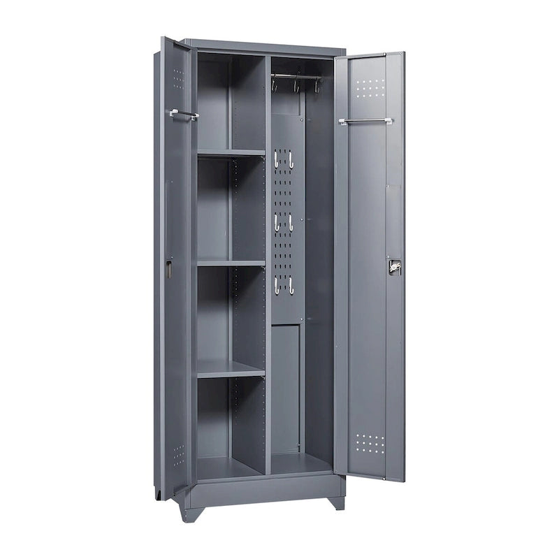 Tall Metal Storage Cabinet with Locking Double Doors and Ventilation Grey