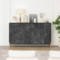 Black Wave Carved 4-Door Buffet Sideboard Cabinet with Adjustable Shelves