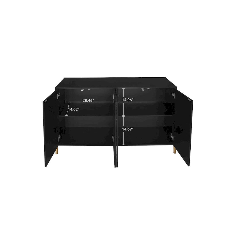 Black Wave Carved 4-Door Buffet Sideboard Cabinet with Adjustable Shelves