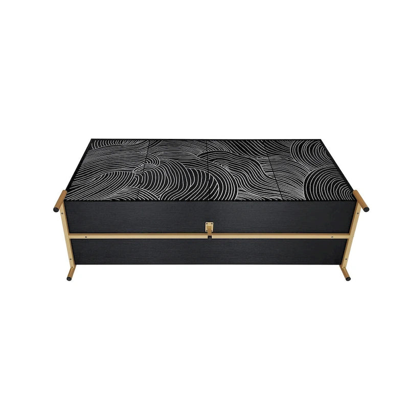 Black Wave Carved 4-Door Buffet Sideboard Cabinet with Adjustable Shelves