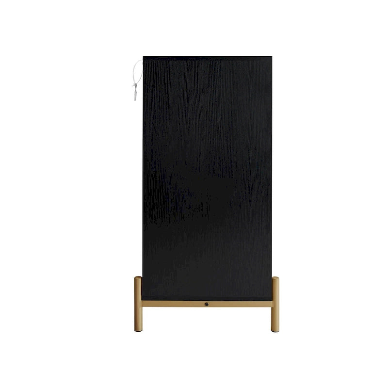 Black Wave Carved 4-Door Buffet Sideboard Cabinet with Adjustable Shelves