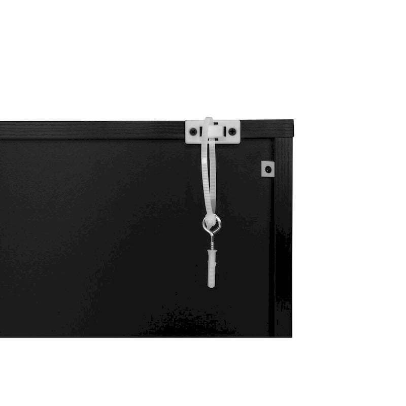 Black Wave Carved 4-Door Buffet Sideboard Cabinet with Adjustable Shelves