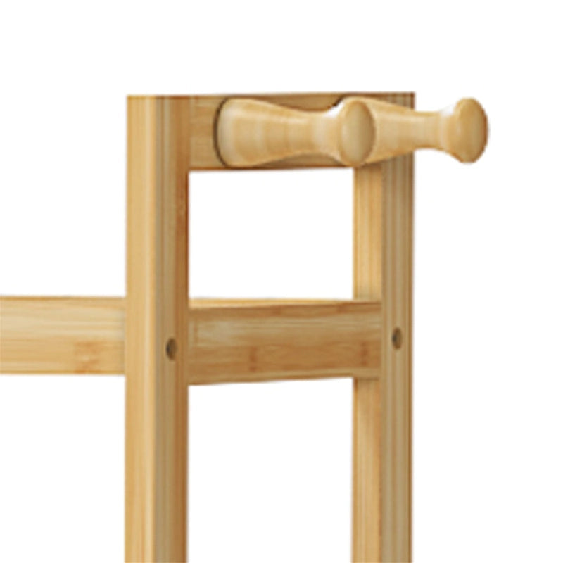 Freestanding Bamboo Laundry Room Shelf Rack Natural Wood Adjustable