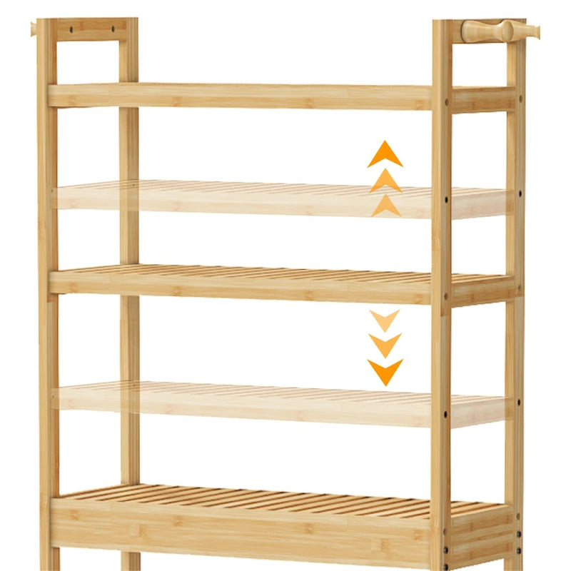 Freestanding Bamboo Laundry Room Shelf Rack Natural Wood Adjustable