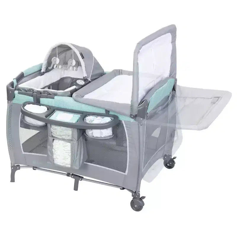 Parc de jeu avec berceau à bascule, nacelle et table à langer